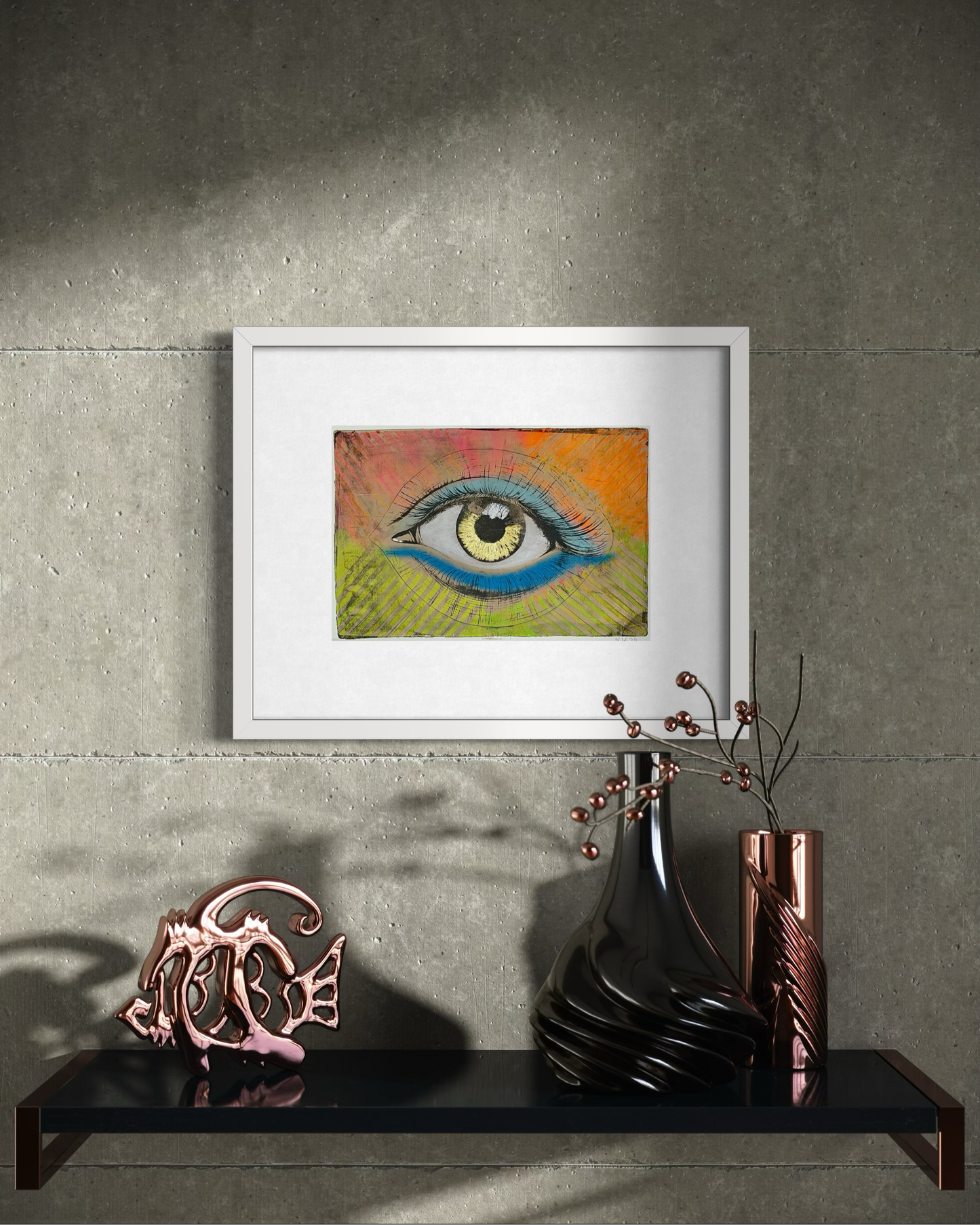 Golden Eye - Original Mixed Media Monotype