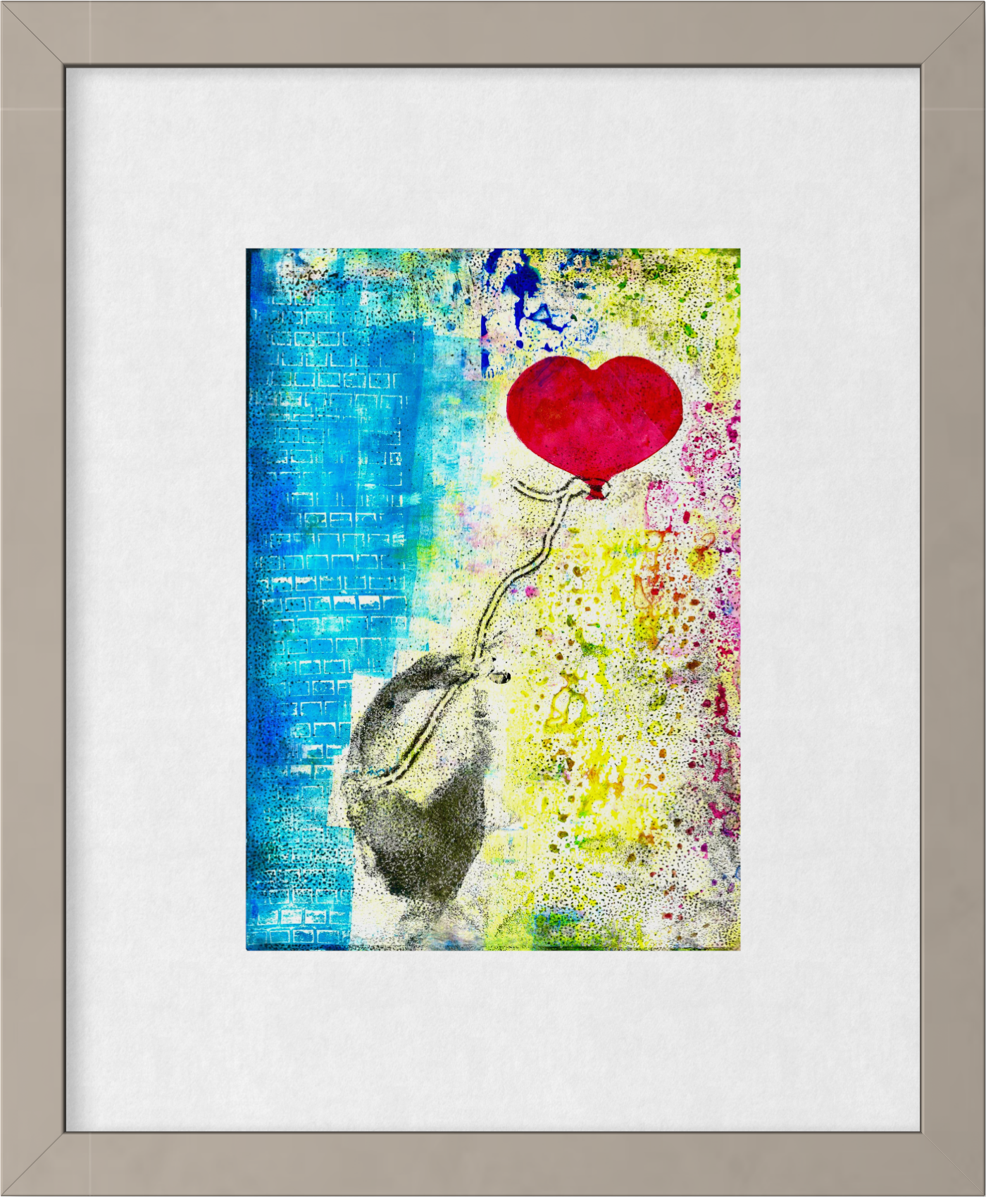 Concrete Heart - Original Mixed Media Monotype