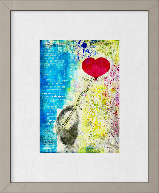 Concrete Heart - Original Mixed Media Monotype